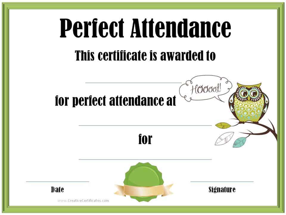 perfect attendance award certificates