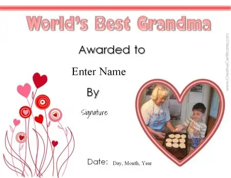 award certificate for grandma