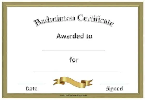 Badminton Certificate template