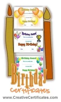 A picture showing a sample of birthday certificates available on this site for download