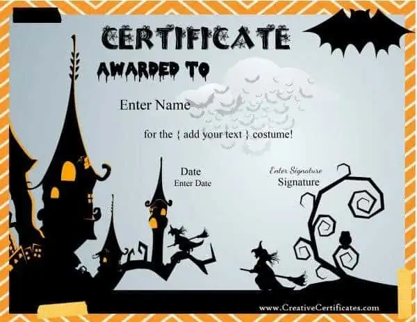 Halloween costume award certificates