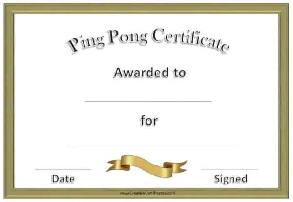 formal ping pong certificate