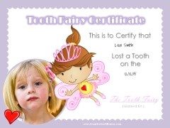 Personalized tooth fairy certificate