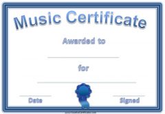free printable music award with a blue border and a blue ribbon