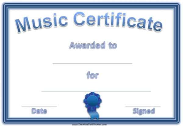 free printable music award with a blue border and a blue ribbon