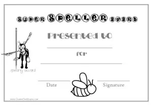 spelling award certificate - black and white version
