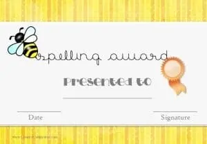 Spelling award for teachers to use in the classroom