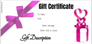 gift certificate with white background and pink ribbons