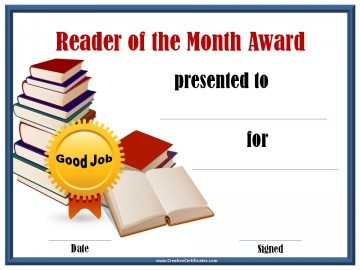 Reader of the month award certificate