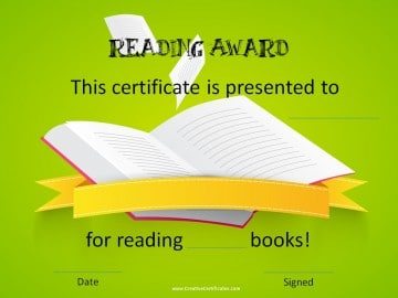 Reading award certificate