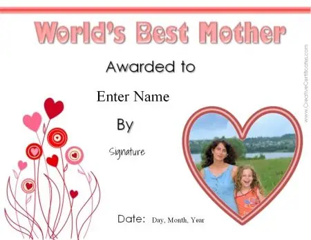 mothers day certificate