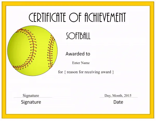 softball certificate templates