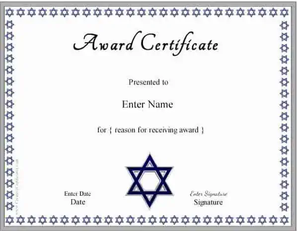 jewish certificate