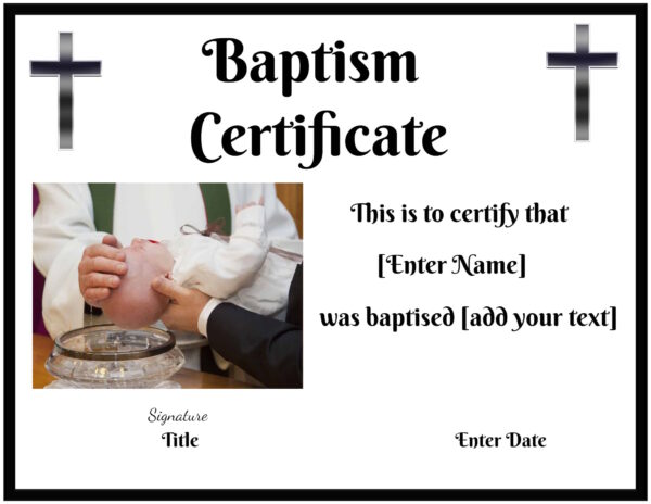Certificate of baptism with a photo