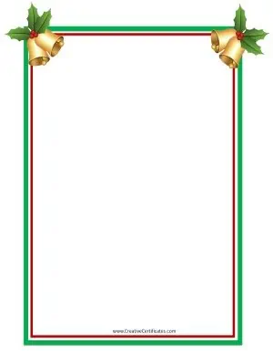 Clip art border with Christmas bells with holly on each of the top corners