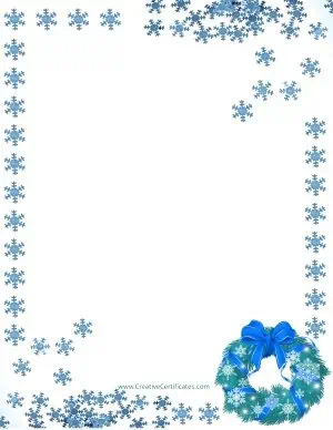 Blue snowflakes arranged around the page border