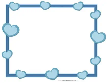 heart border with a blue stripe and blue hearts