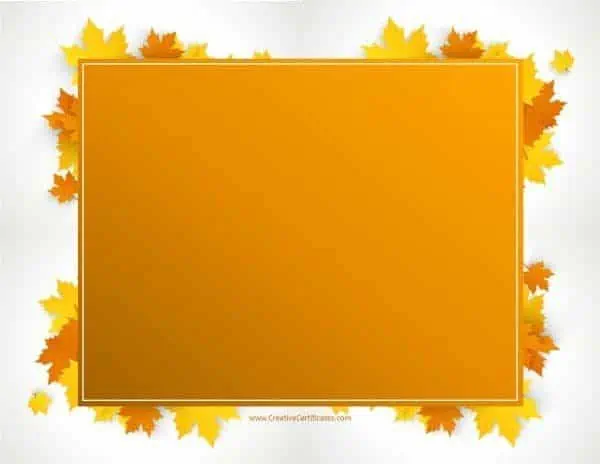 Free printable Thanksgiving border with an orange rectangle and leaves around it