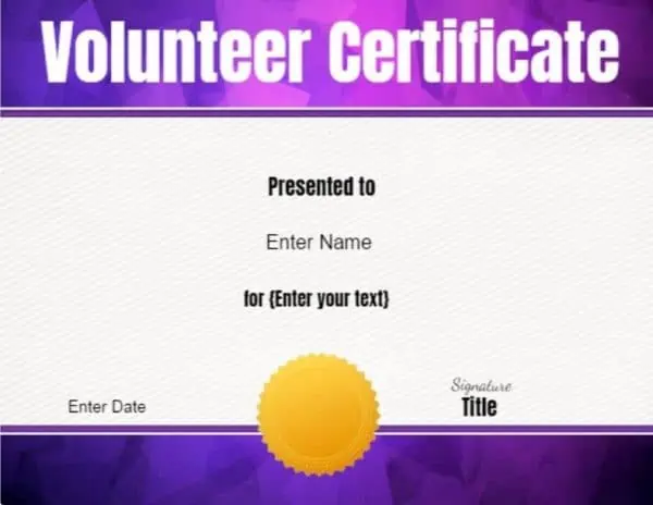 volunteer award certificate template