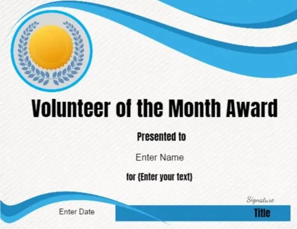 volunteer of the month certificate template