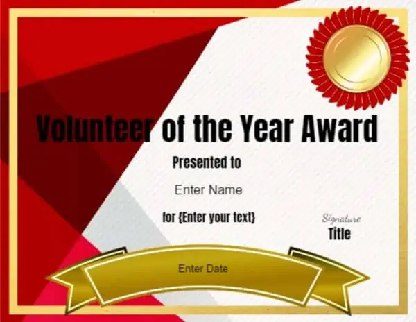 volunteer of the year certificate template