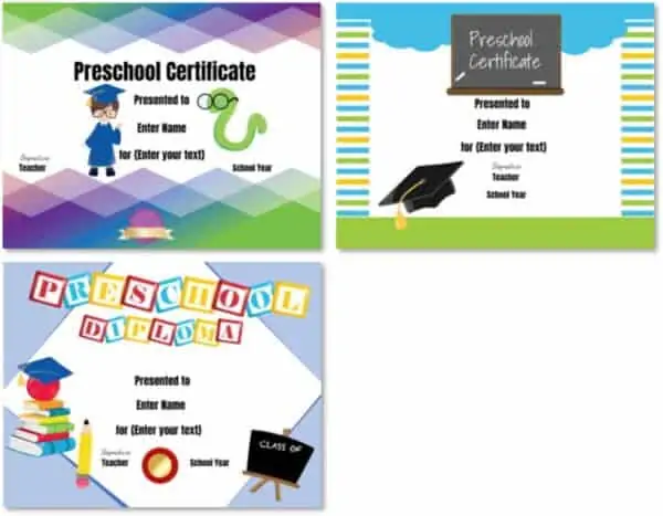 Preschool graduation certificate templates