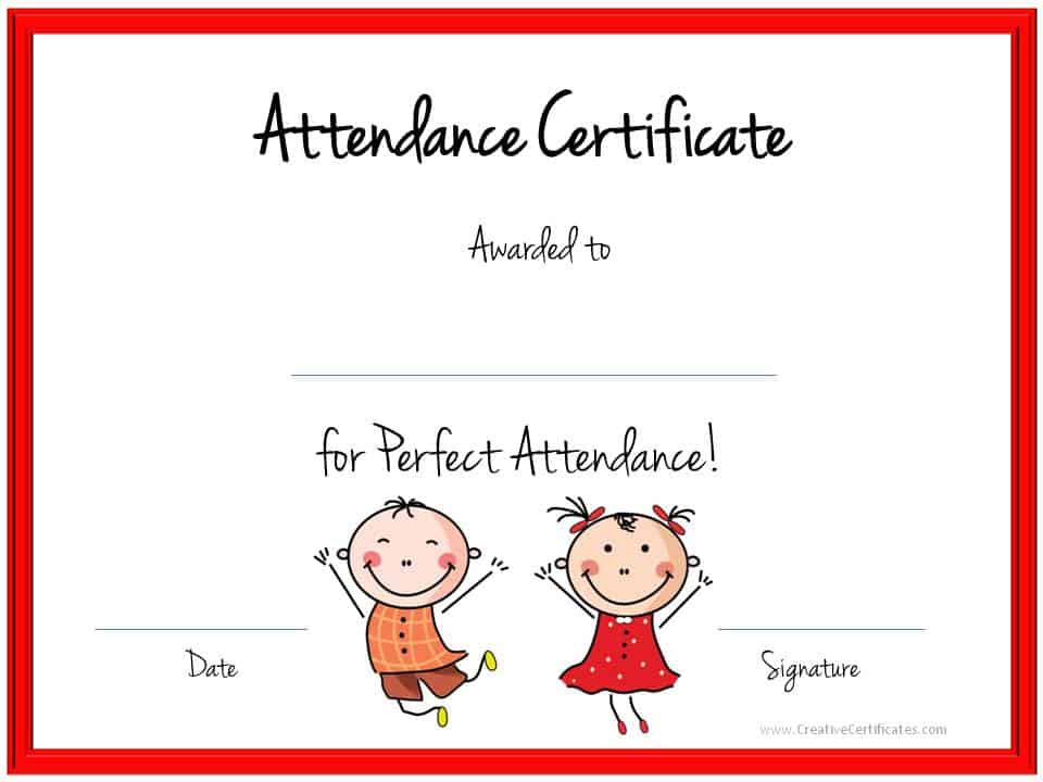 Printable Perfect Attendance Certificates 2023 Calendar Printable