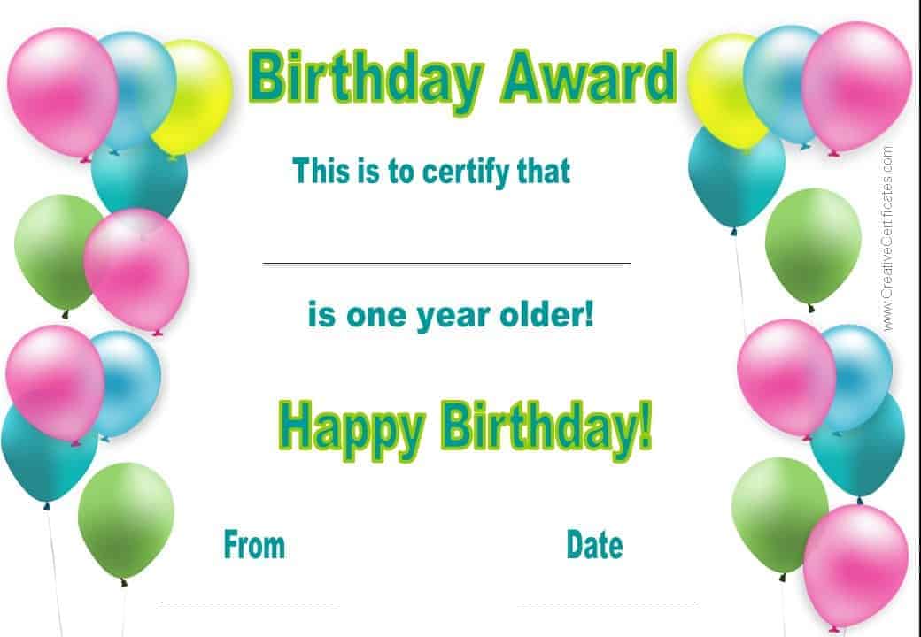 Free Printable Birthday Certificate Template Printable World Holiday