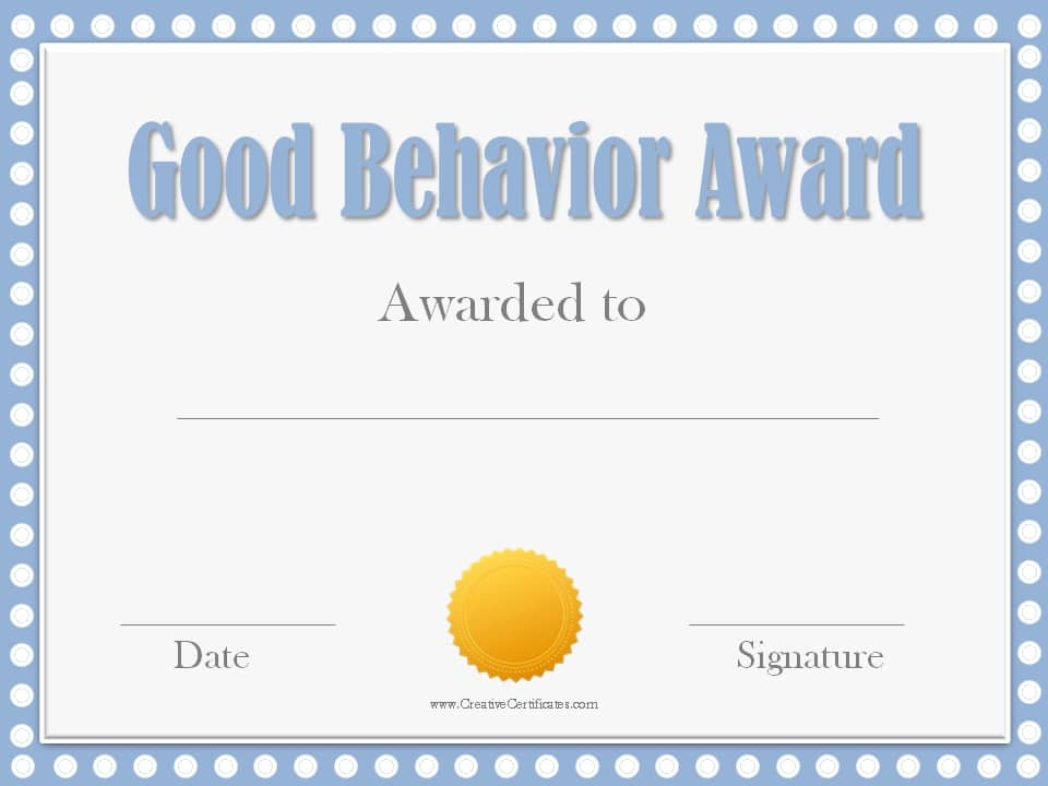 good behavior award certificates