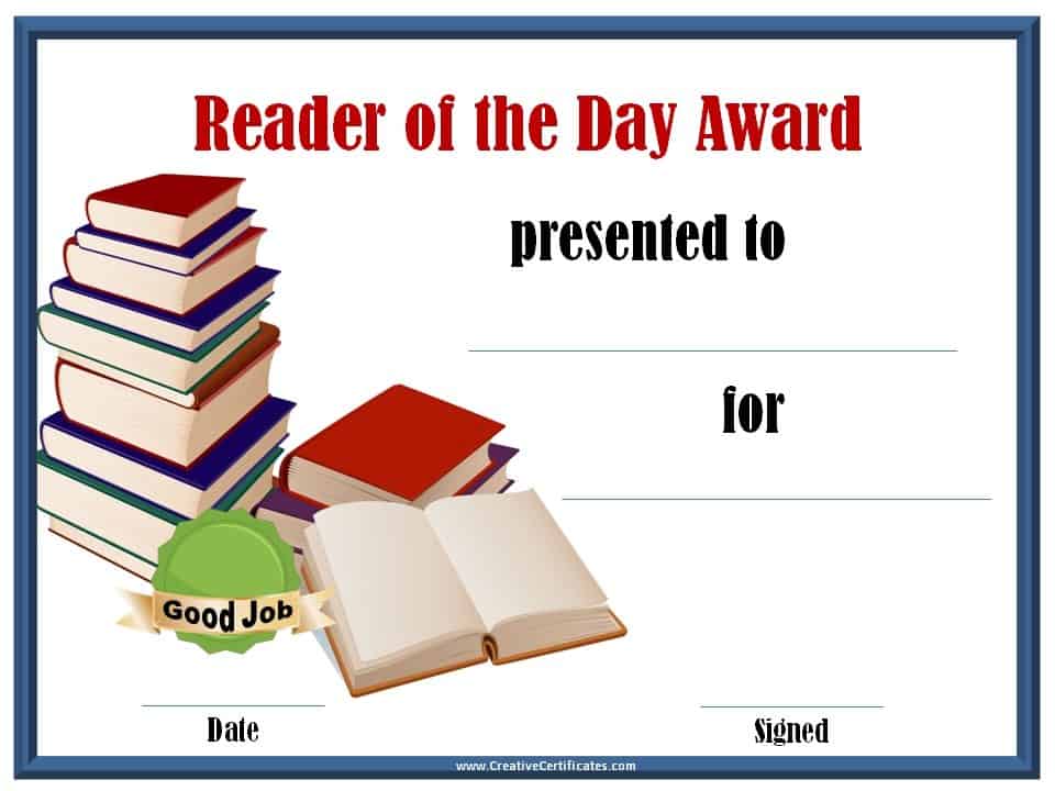 Free Editable Reading Certificate Templates Instant Download