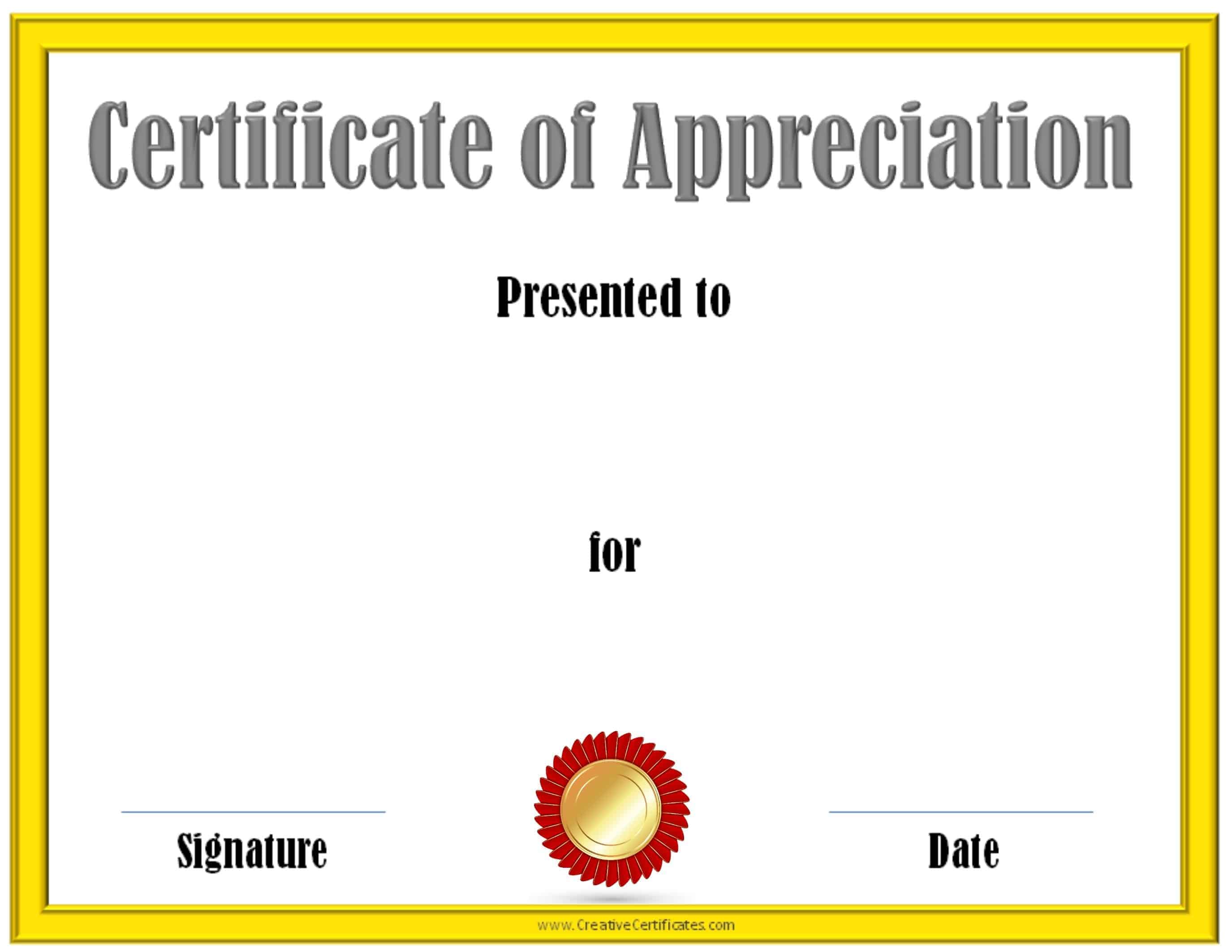 Certificate Of Appreciation Template Free Printable