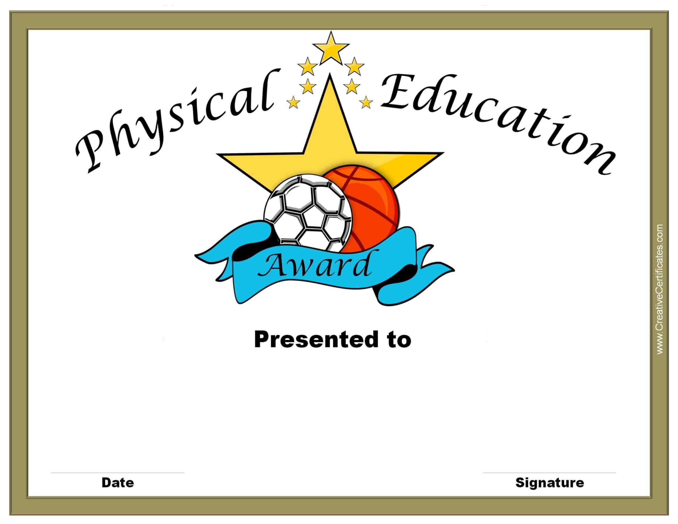 Physical Education Awards and Certificates Free