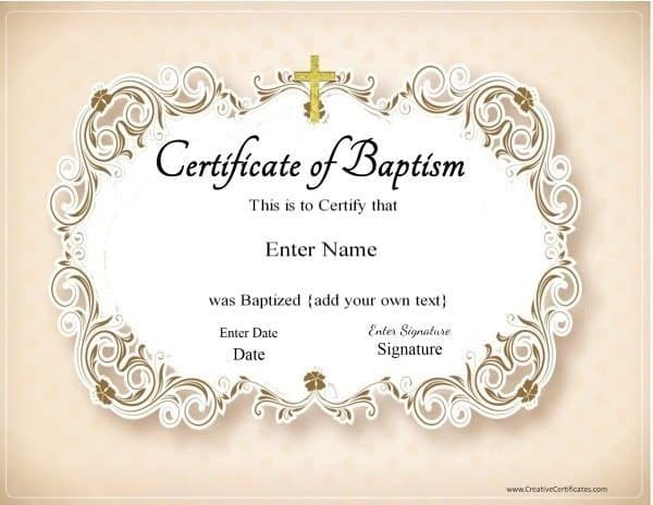 Free Customized Baptism Certificate