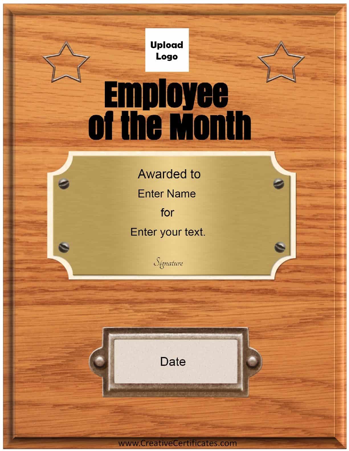 Employee Of The Month Certificate Template With Picture