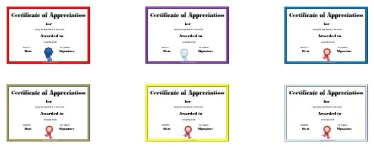 Certificates of appreciation