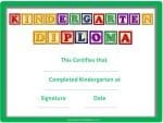 certificate template that reads "kindergarten diploma" on the top using play blocks