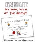 certificate for being brave at the dentist