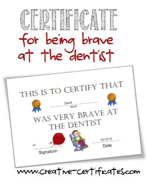 certificate for being brave at the dentist