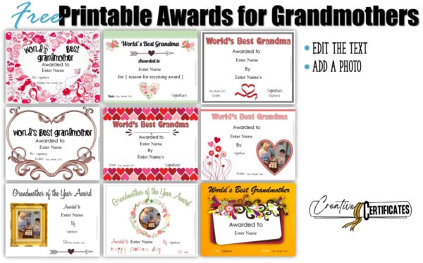Best Grandmother Award Certificates | Customize Online Free!