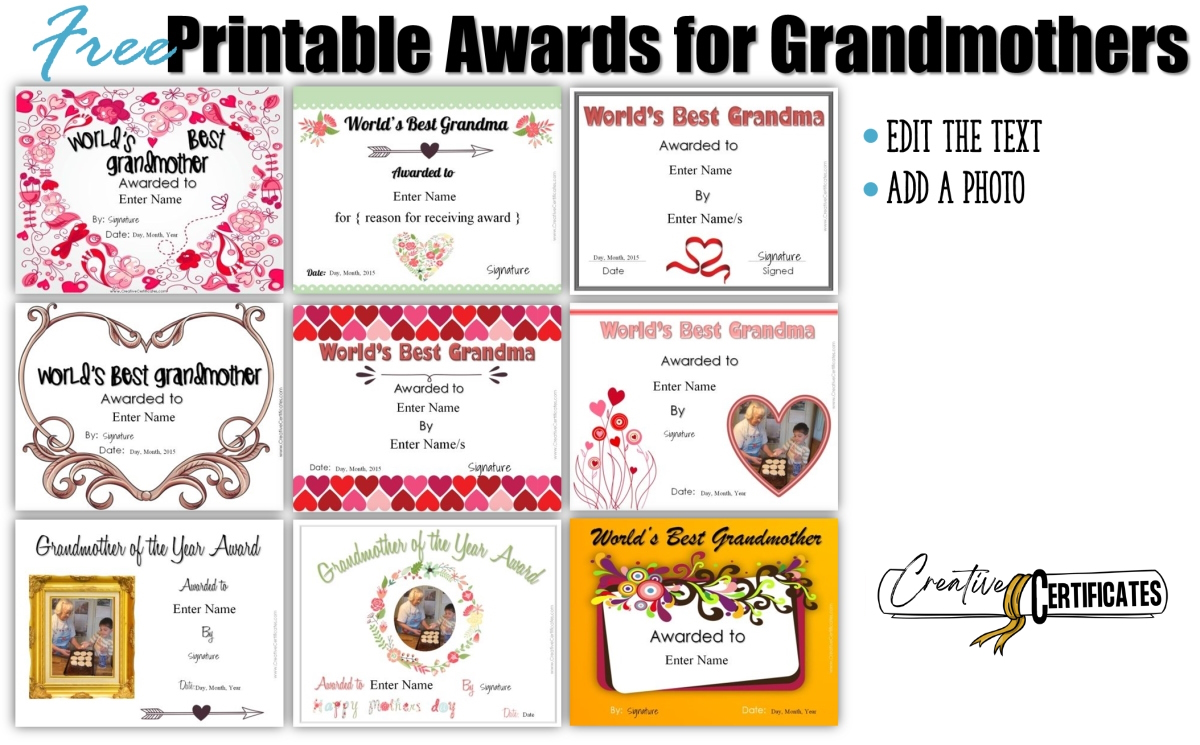Best Grandmother Award Certificates