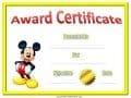 Award with a yellow border, gold seal and a picture of Mickey Mouse