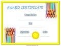 Award certificate with a yellow border and seal and pictures of pencils