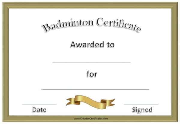 Badminton Certificate template