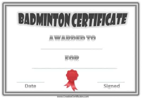 badminton certificate