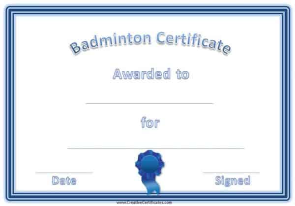 free badminton certificate