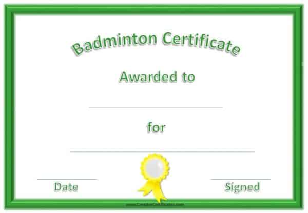 free badminton certificates