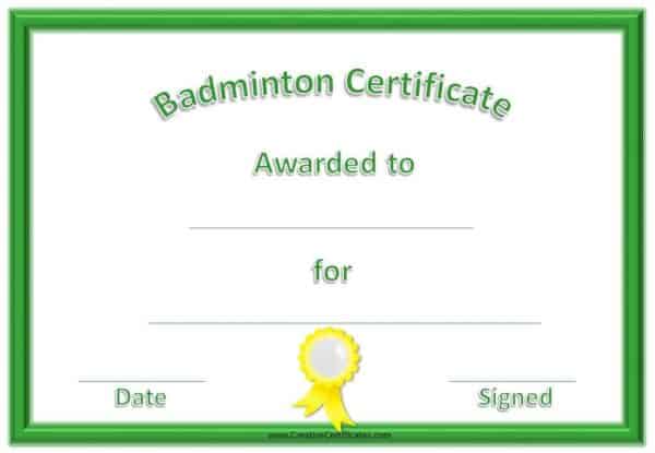 free badminton certificates
