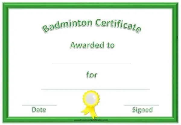 free badminton certificates