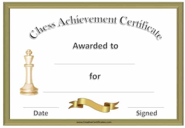 formal chess certificate with a gold border and a gold ribbon