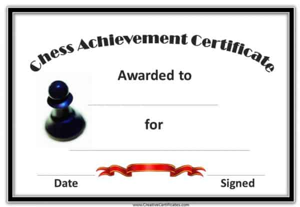 chess achievement certificate with a pawn, black border and a black ribbon